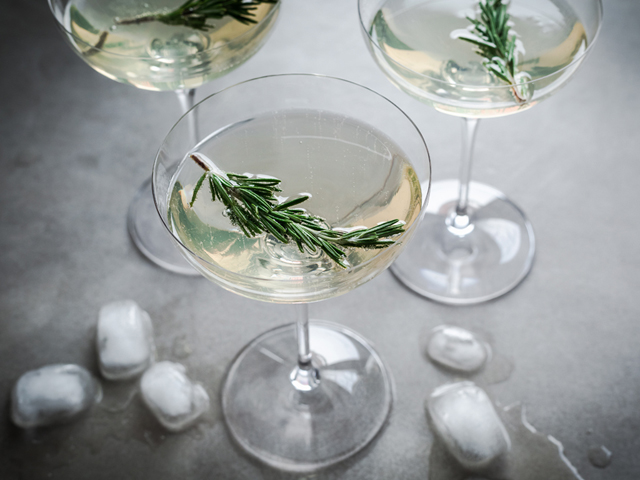 Limoncello, prosecco and rosemary cocktail